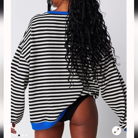 Free People Classic Striped Oversized Crewneck Sweatshirt  Sweater NEW! - Picture 2 of 7